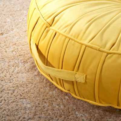 Mustard Yellow Velvet Round Tufted Floor Pillow
