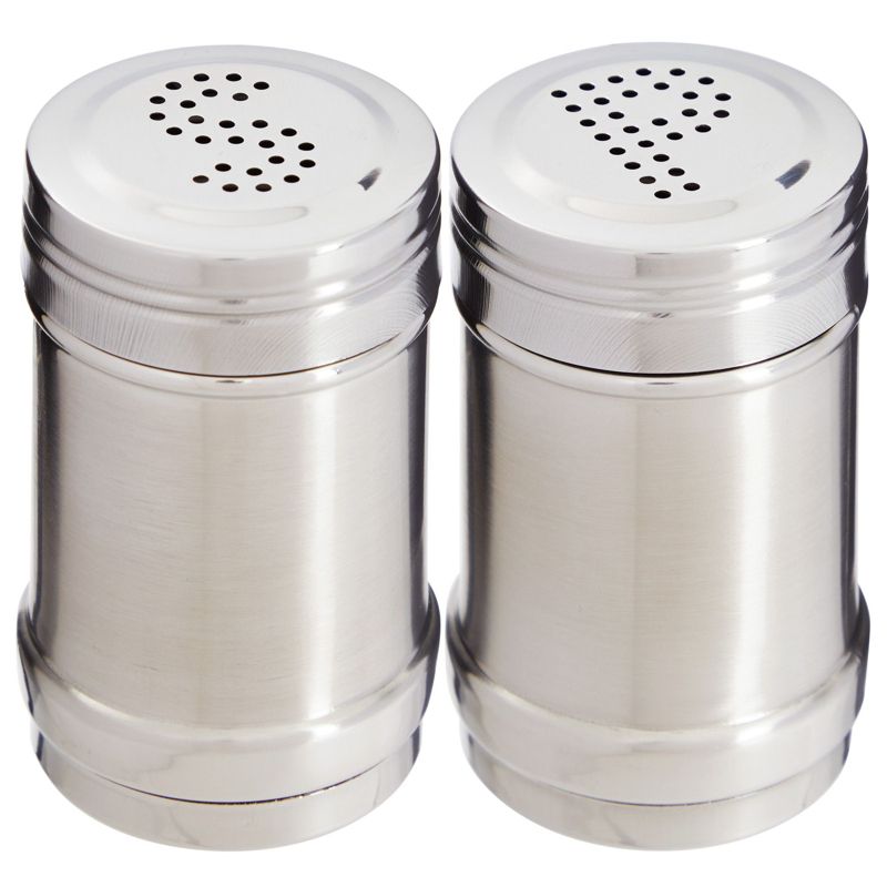 Juvale 2 Ounce Stainless Steel Metal Salt and Pepper Shakers for Kitchen Counter, Dinner Table, Condiments, Perforated "S" and "P" Caps, 3.5 in, 1 of 10