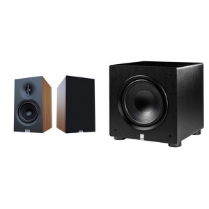 Elac Debut 3.0 Walnut 5.25 Inch Book Shelves With Elac Varro 10In Subwoofer - 1 of 4