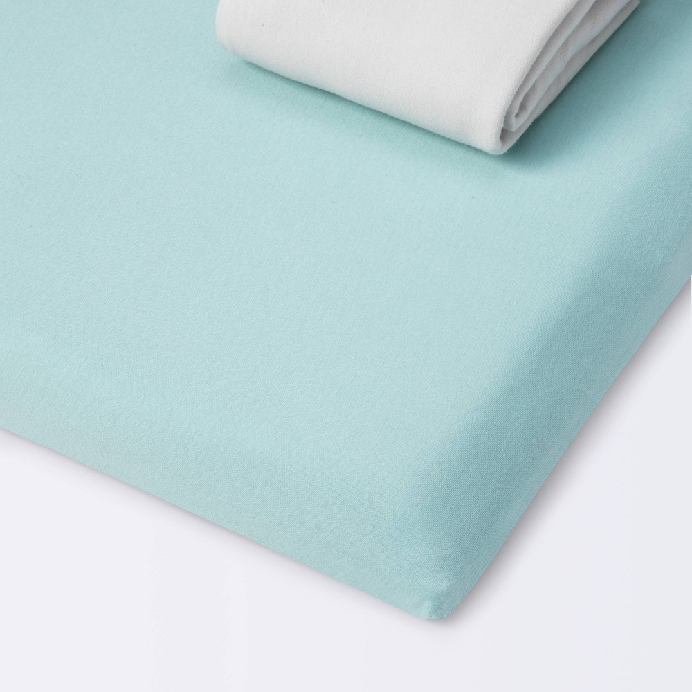 Photos - Bed Linen Fitted Play Yard Jersey Sheet - Cloud Island™ - Light Green/Gray - 2pk