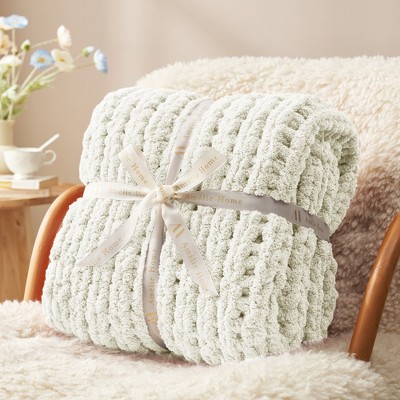 Amelie Home Chunky Knit Blanket Throw,Handmade Chenille Cable Knitted Crochet Throw Blanket,Throw