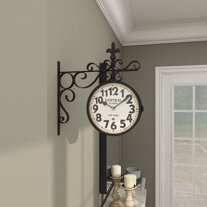 16&#34;x15&#34; Metal Vintage Style Wall Clock with Scroll Designs Black - Olivia &#38; May, 3 of 16