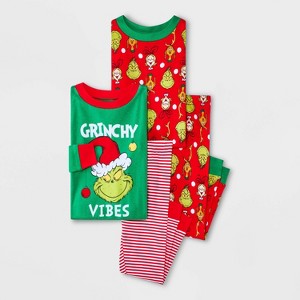 Toddler 4pc Grinch Long Sleeve Cotton Christmas Pajama Set - Red/Green - 1 of 4