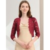 INSPIRE CHIC Women's Elegant 3/4 Sleeve Sheer Floral Lace Open Front Crop Shrug - 4 of 4