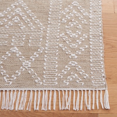 Ivory and Beige Handwoven Wool and Cotton Area Rug, 8' x 10'