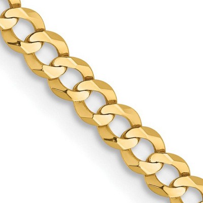 Black Bow Jewelry 3mm 14K Yellow Gold Solid Lightweight Flat Curb Chain Necklace