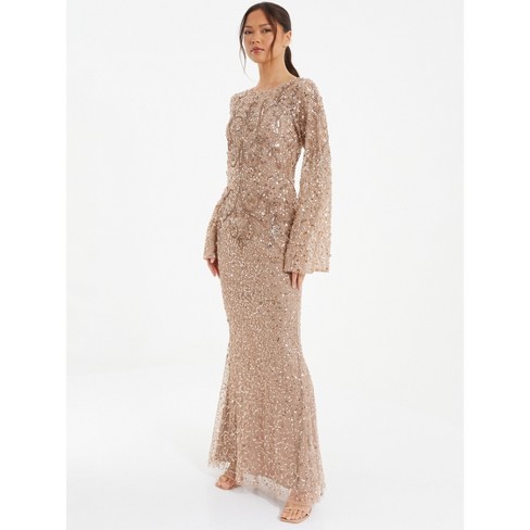 Quiz Women's Embellished Flutter Sleeve Evening Dress : Target