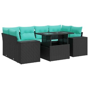 vidaXL 7 Piece Patio Sofa Set with Cushions Black Poly Rattan Acacia - 1 of 4