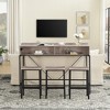Oversart 59 inch bar table, dining table, sofa table with power socket and LED light, 3 saddle stools, 4-piece bar table and chairs set - 2 of 4