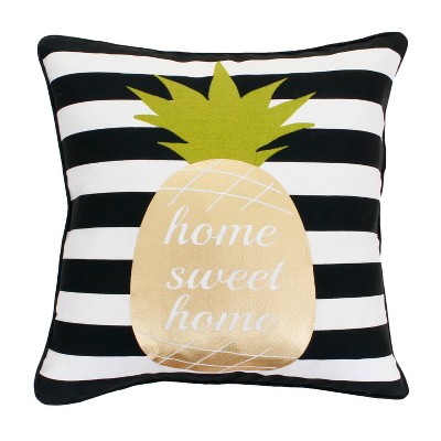 18"x18" Good Vibes Pineapple Throw Pillow Black/White - Decor Therapy