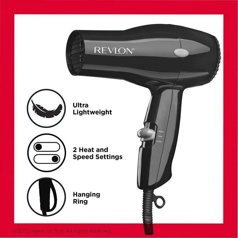 Revlon The Essential Compact Hair Dryer with 2 Heat Settings in Black, 2 of 5