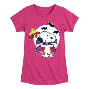 Girls' - Peanuts - Snoopy Woodstock Vampire Fitted Short Sleeve Graphic T-Shirt - 1 of 4
