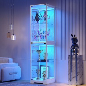 Fredees 65" Glass Display Cabinet with Doors, Tri-Color Lighting and Motion Sensor, 4-Tier Curio Cabinet - 1 of 4