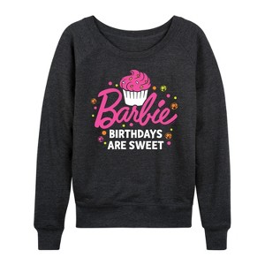 Women's - Barbie - Birthdays Are Sweet Lightweight French Terry Wide Neck Long Sleeve Shirt - 1 of 4