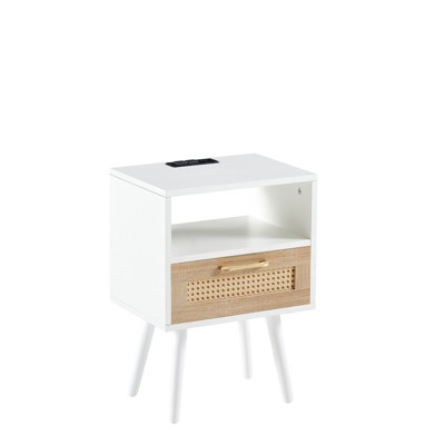 DSVIMOY 15.75" Rattan End Table with Drawer, Modern Nightstand, Side Table for Living Room, Bedroom, Natural, 15.75"*11.81"*22.05"