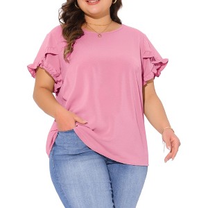 Agnes Orinda Women's Plus Size Crewneck Ruffle Short Sleeve Summer Casual Blouses - 1 of 4