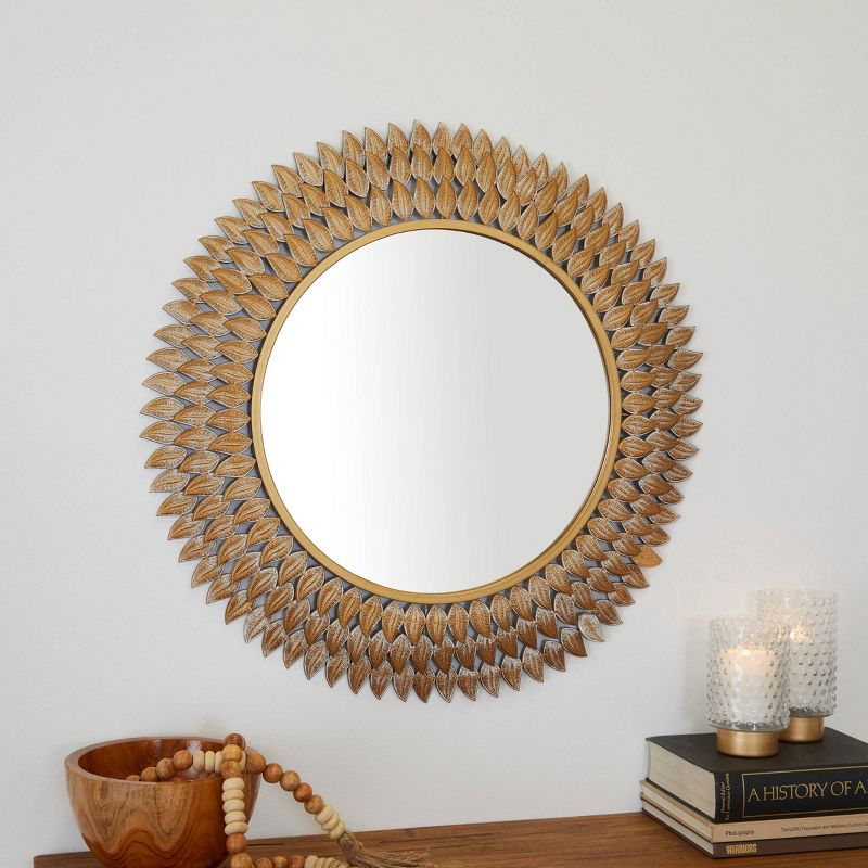 32&#34;x32&#34; Metal Leaf Radial Wall Mirror Gold - Olivia &#38; May, 2 of 6