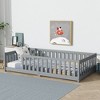 Bellemave Twin Size Floor Bed with Fence, Solid Rubber Wood Montessori Platform Bed with Guardrails for Kids, Low Design, Grey - 3 of 4