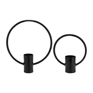 Sagebrook Home Set of 2 Metal Decorative Ring Candle Holders - Contemporary Abstract Black Aluminum Ring - 1 of 4