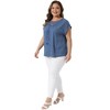 Women's Plus Size Embroidery Lace V Neck Crochet Roll Short Sleeve Summer Casual Blouse - Agnes Orinda - 3 of 4