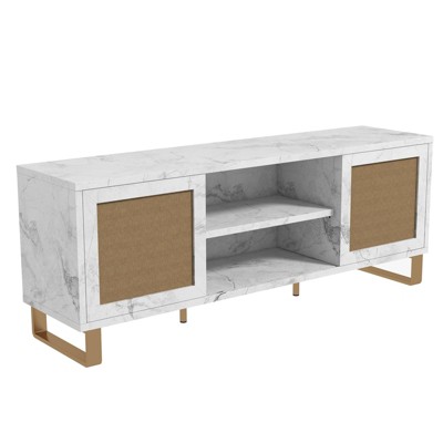 GustoWave 57.8" TV Entertainment Cabinet, TV Stands with Rattan Sliding Doors & Adjustable Shelf for Living Room Bedroom