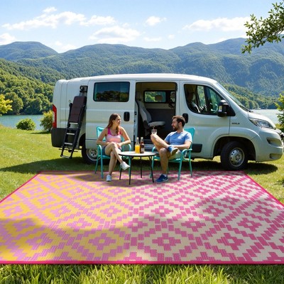 Lahome Ombre Outdoor Area Rug-Geometric Reversible Mat for Patio, Balcony, Deck, Backyard, or RV Camping