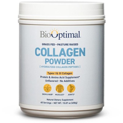 BioOptimal Collagen Powder (45 Serving) 1 Pack - Promotes Hair, Nail, Skin, Bone and Joint Health, Zero Sugar, Unflavored.