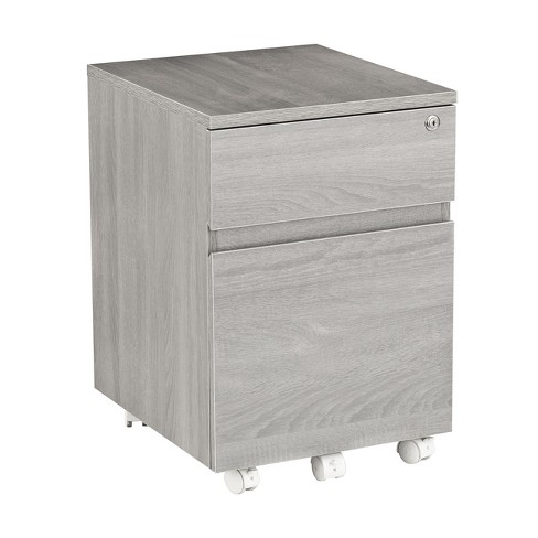 Rolling 2 Drawer Vertical File Cabinet With Lock And Storage Gray