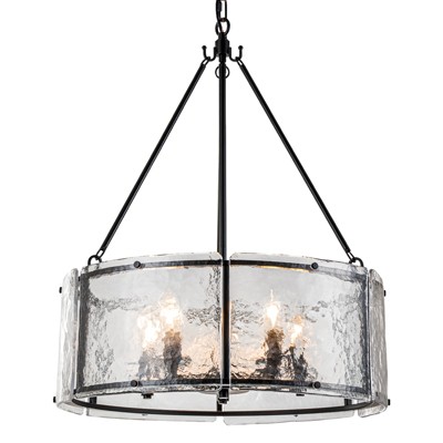 LLHZSY 20 1/2" Modern Ceiling Chandelier With Water Ripple Glass 5-Lights Fixture for Kitchen Island Dining Room Living Room- Black