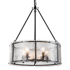 LLHZSY 20 1/2" Modern Ceiling Chandelier With Water Ripple Glass 5-Lights Fixture for Kitchen Island Dining Room Living Room- Black - 1 of 4