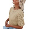 Women's Lightweight Short Sleeve Crewneck Sweaters Knit Pullover Tops with Casual Crochet Sleeve Blouse,Khaki - S - 3 of 3