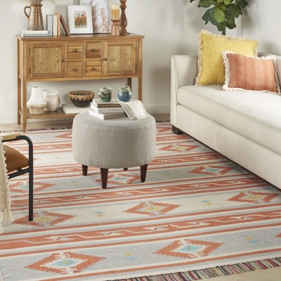 Ivory and Grey Cotton Tribal Flat Woven 5' x 7' Area Rug