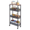 VECELO 4 Tier Slim Rolling Cart Organizer, Rolling Carts with Wheels & Storage, Sturdy Metal Frame Narrow Cart with Handle, Space Saving, Brown - 2 of 4