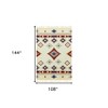 Red Blue And Beige Wool Geometric Flatweave Handmade Area Rug With Fringe - 3 of 4