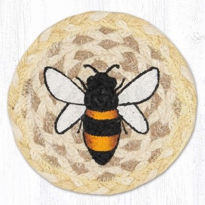Earth Rugs Bee Happy Round Coaster – Braided Jute, Whimsical Bee Design, 5"x5" - 1 of 3
