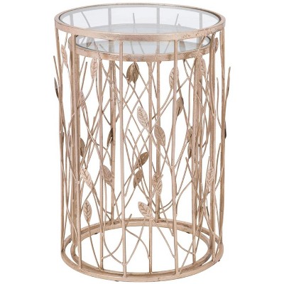 Gold and Glass Botanical Round Accent Tables Set of 2