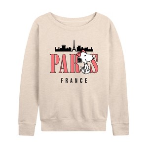 Women's - Peanuts - Belle Paris France Lightweight French Terry Wide Neck Long Sleeve Shirt - 1 of 4