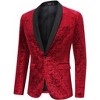 Clearlove Mens Velvet Blazer with Gold Embroidery Mandarin Collar Formal Dinner Jacket Smoking Coat Evening Wedding Suit Jacket - 3 of 4