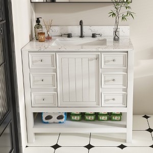 KTMBDW 36 Inch Bathroom Vanity - Freestanding Cabinet - Wood Bathroom Vanity with Cabinet and Drawers(White) - 1 of 4