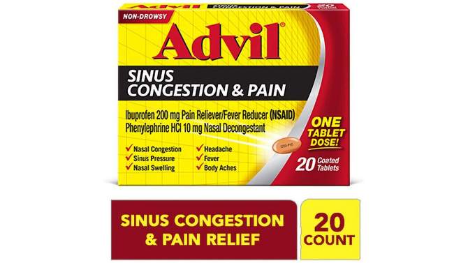 Advil Sinus Congestion & Pain Relief Tablets - Ibuprofen (NSAID) - 20ct, 2 of 12, play video