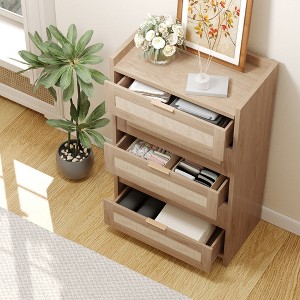 5 Drawer Dresser for Bedroom, Rattan Wood Chest of Drawers with Gold Handles, 45"H Closet Dresser, Storage Dresser Organizer for Hallway - 1 of 4