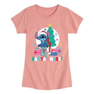 Girls' - Lilo and Stitch - Santa's Here Christmas Fitted Short Sleeve Graphic T-Shirt - 1 of 4