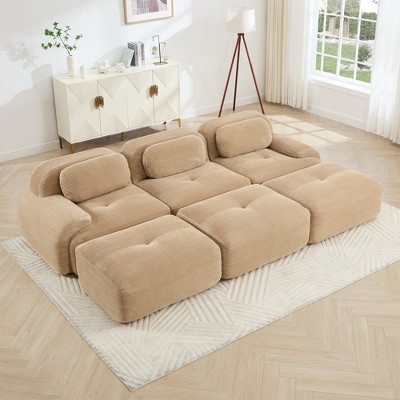 Aukfa Modular Corduroy Sectional Sofa with Ergonomic Support - Pet Friendly, Easy Assembly, Non-Slip Base Design
