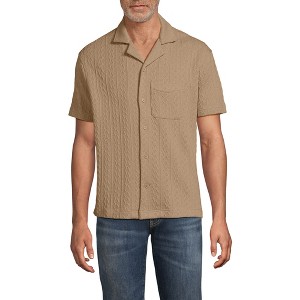 Lands' End Men's Short Sleeve Textured Cable Camp Collar Button Through Shirt - 1 of 4