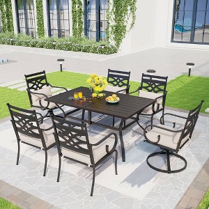 Captiva Designs 7pc Outdoor Dining Set with 2 Swivel Chairs & Metal Table with Umbrella Hole: Weather-Resistant, Fade-Resistant Patio Dining Set - 1 of 4