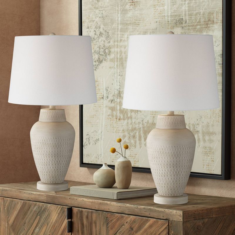 360 Lighting Rupert 24 3/4" High Vase Farmhouse Rustic Traditional Table Lamps Set of 2 Beige Hammered Metal Off-White Shade Living Room Bedroom, 2 of 10