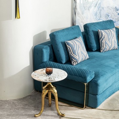 Okak Modern Side Table with Gold Carbon Steel Legs, End Table with Microcrystalline Stone Tabletop, Couch Table for Sofa Side, Table Side, Gold