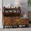 Shoe Cabinet with 2 Flip-Drawers & Storage Bench, Farmhouse Wood Freestanding Shoe Rack with 2 Hooks & Bottom Shelf - 3 of 4
