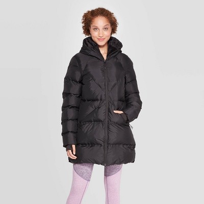 womens long length puffer coat