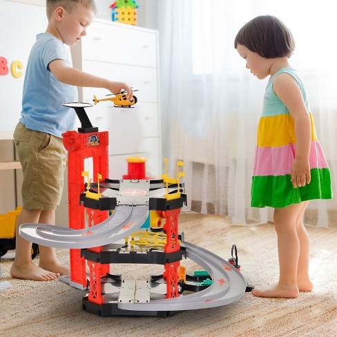 Parking Garage Diecast Racing Playset NEW Sports Car Helicopter Raceway Trackset 